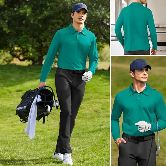 Deyeek Men's Polo Shirts Long Sleeve Golf Polo Shirts for Men Quick Dry UPF 50+ Sun Protection Polos Casual Collared Shirts