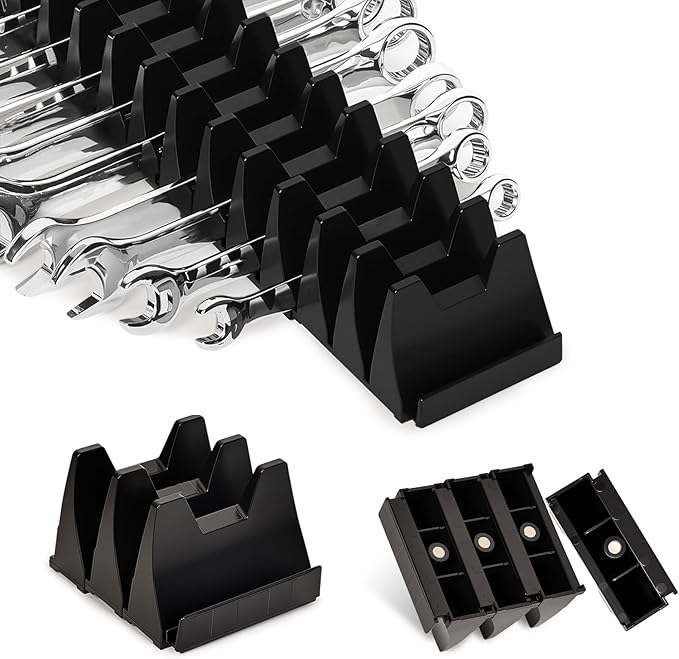 24 pcs Magnetic Modular Wrench Organizer Wrench Holder - Wrenchs Tool Organizers for Tool Drawer Storage, Wrenchs Rack with Metric SAE Labels, Tool Storage Set Holder Festival for Mechanics