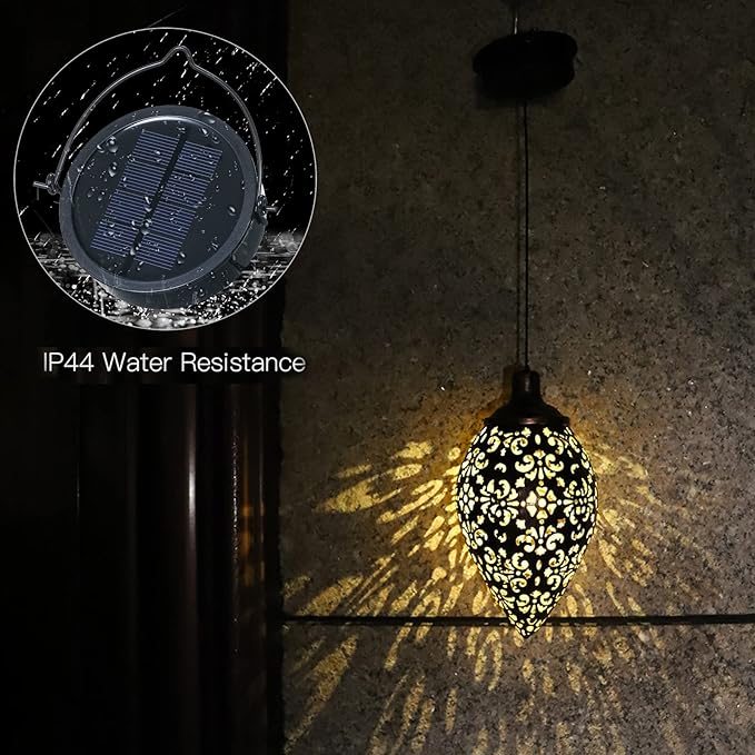 (2 Pack) Hanging Solar Lights, Tomshine Solar Lantern LED Moroccan Garden Decor, Metal Solar Lanterns Outdoor Waterproof for Outside, Patio, Porch, Pathway Hanging Decor