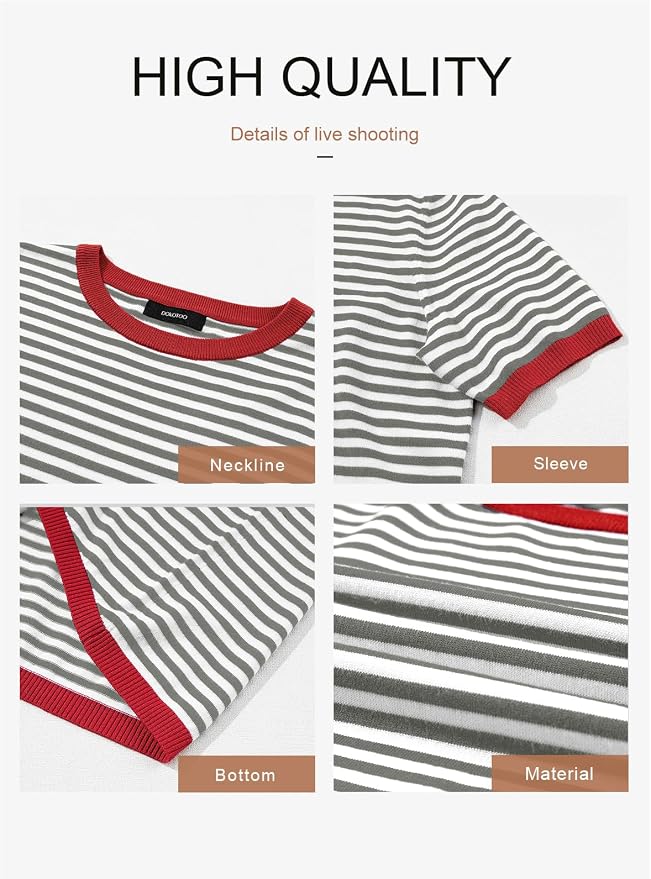 Dokotoo Womens Tops 2026 Casual Summer Crewneck Short Sleeve Striped Color Block Knit High Low Trendy Pullover Sweaters