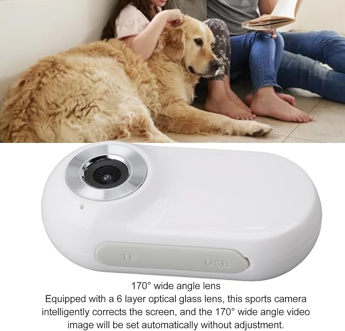 Cat Camera Collar - 170° Wide Angle Pet Dog Collar Camera with 0.96 Inch LCD Screen, Multi Fuctional Pet Cat for Video Records, White