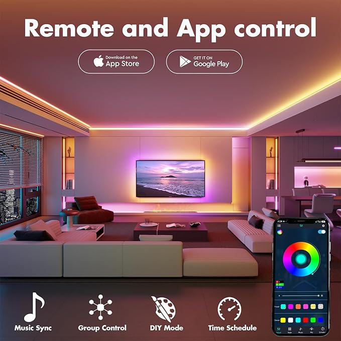 166 ft I(2 Rolls of 83ft) C+RGB,Led Lights for Bedroom,Music Sync Color Changing,Led Strip Lights,with Remote App Control, Led Lights for Room Home Kitchen Decor Party