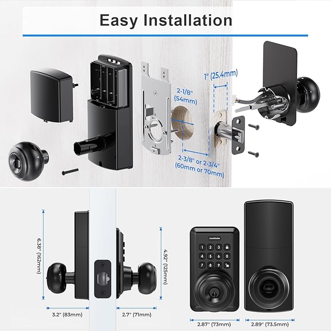 Wi-Fi Smart Keyless Entry Door Lock with Knob, Keypad Door Lock with Handle, Smart Locks for Front Door, Door Knob with Code, No Hub Required, APP Remote Control
