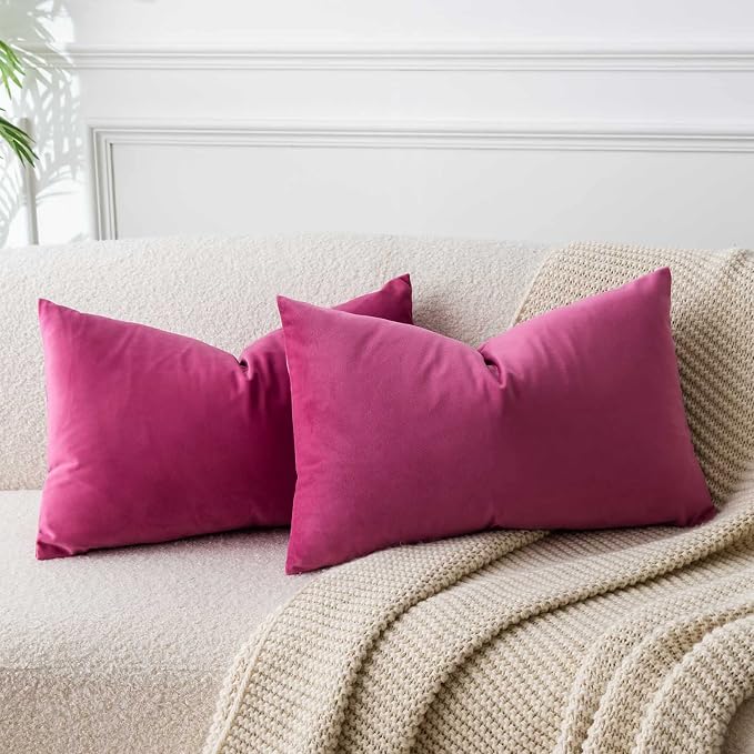 16x24 Pillow Covers Set of 2 Decorative Velvet Throw Pillow Covers,Rose Red | Luxury Soft Cushion Covers with Invisible Zipper for Couch Sofa Bed Living Room Bedroom Home Decor