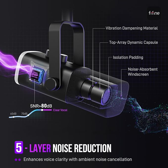 FIFINE AmpliGame AM8 USB/XLR Dynamic Microphone for Gaming Streaming | Podcast Mic with RGB Light, Mute Button, Headphones Jack, Desktop Stand, for Vocal Recording Singing YouTube