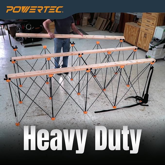 POWERTEC 72292 Arachni-Flex Portable Workbench - 24" x 48" Foldable Tabletop w/Pre-drilled Dog Holes, T-Tracks & Quick-Insert Locks & 2x4ft Collapsible Workstand 2500 lbs Capacity 36" Work Height