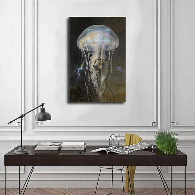 Framed Fantasy Wall Art for Living Room TV Wall Futuristic Tech Inspired Home Decor 24x36inch(60x90cm)