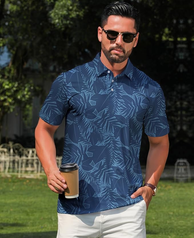 zeetoo Men's Polo Shirts Hawaiian Golf Polos Shirts Short Sleeve Performance Moisture Wicking Mens Golf Shirts