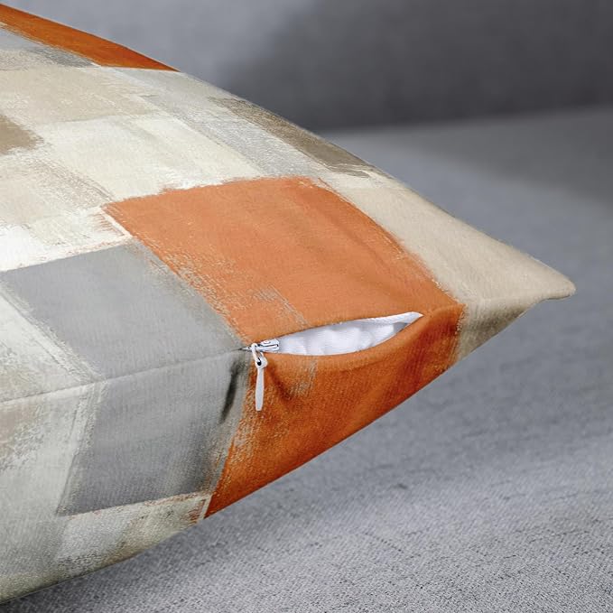 Emvency Throw Pillow Covers Set of 2, 12 x 20 Inch, Orange Beige and Grey | Modern Abstract Painting Outdoor Decorative Square Pillow Cases Couch Cushion Case for Couch Bed Sofa Living Room Home Decor