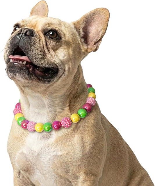 Beaded Dog Necklace Collar, Adjustable Jewelry-Inspired Design with Sparkle Beads (Vivid Tropics, Small)