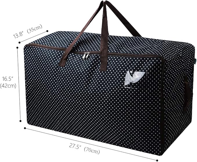 AMJ 100L Large Storage Bag, Comforter/Blanket/Pillows/Quilt Storage Container, Garage Grocery Storage Bag, Garments/Clothes Organizer Bin in Closet/Attic, Moisture Proof, Blue dot