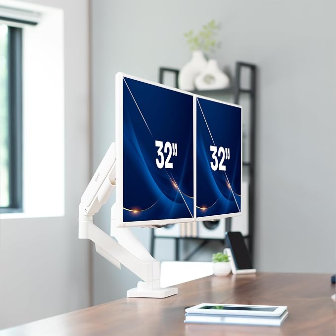 VIVO Dual Monitor Stand, Fully Adjustable Arms for 17 to 32 inch Screens, Mechanical Articulating Desk Mount, Gaming and Office Setups, VESA 75x75, 100x100, Max 19.8 lbs, Classic, White, STAND-V002OW