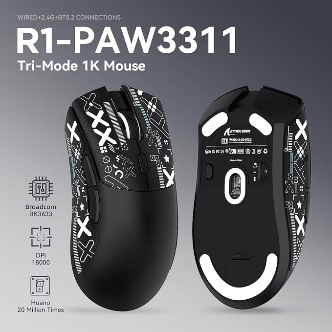 ATTACK SHARK X68HE 60% Wired RT 8K Keyboard and Wireless R1 Mouse-Moonlight | Adjustable Actuation,Hall Effect Mechanical Magnetic Switch,Coiled Cable,USB C/2.4Ghz/BT Ultralight 18K DPI Mice for PC Gamer
