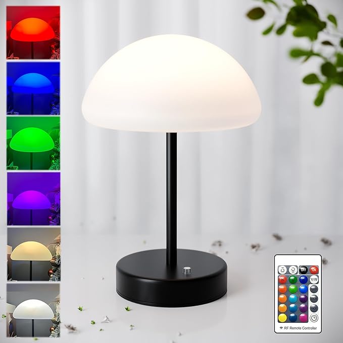 Mushroom RGB LED Mood Lamp - 16 Color Changing Rechargeable Night Light with Remote, 4000mAh Battery Portable Waterproof Decor Lighting for Bedroom, Garden, Bathroom, Party Ambiance