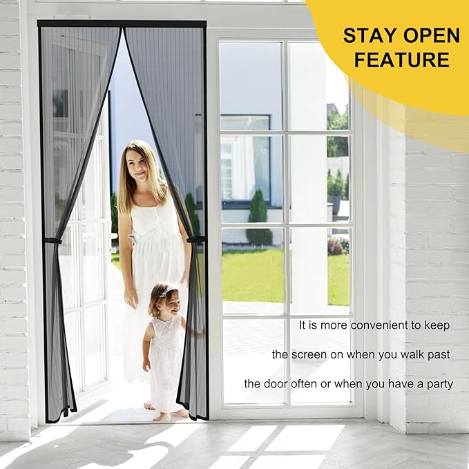 Magnetic Screen Door for 48 x 80 Inch French Door, Screen Itself Size: 50" x 81", Glass Sliding Door Heavy Duty Screen Door Mesh Curtain Keeps Bugs Out for Patio, Sliding Or Large Door
