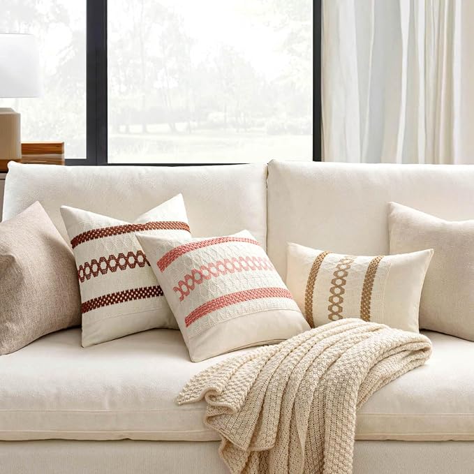 MIULEE Set of 2 Coral Red Boho Decorative Pillow Covers 18x18 Inch | Farmhouse Couch Throw Pillows Modern Spring Cotton Cushion CoversMacrame Woven Home Decor for Bed Sofa Chair