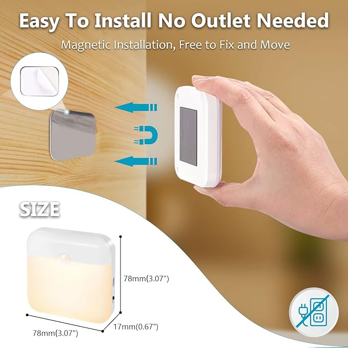 USB Rechargeable Battery Night Light Indoor,Stick-on Motion Sensor Puck Night Lights-No Need Plug Into Wall, Mini Motion Sensor Closet Lights for Stair Hallway Bedroom Toilet Cabinet, 6 pcs,2 Colors