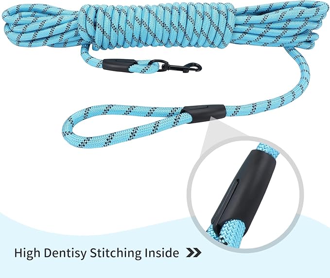 Long Dog Leash for Training 30Ft-Reflective Nylon Rope with Swivel Hook-Recall Agility Lead for Large Small Medium Dogs Outside Walking Hiking-Sky Blue