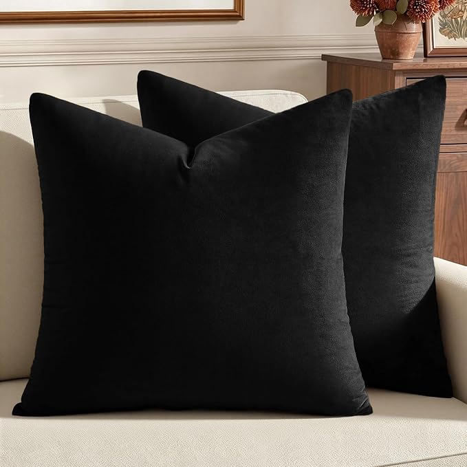 MIULEE Velvet Throw Pillow Covers 18x18 Inch Pack of 2 Black | Soft Solid Decorative Pillow Covers, Modern Luxury Home Decor, for Couch Chair Sofa Bedroom Livingroom