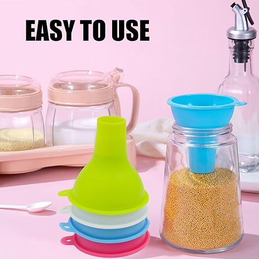4 PCS Wide Mouth Funnels, Silicone Funnels for Filling Bottles, Multi Color Flexible Canning Funnel Set for Jars, Kitchen Use, Liquid Oil and Powder Transfer(Color 2)