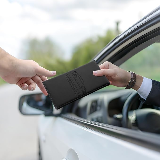 JUSTTOP 1Pack Car Registration and Insurance Holder,Car Document Holder for Cards License with Magnetic Shut,Vehicle Glove Box Car Organizer for Documents, Cards, License(Black)