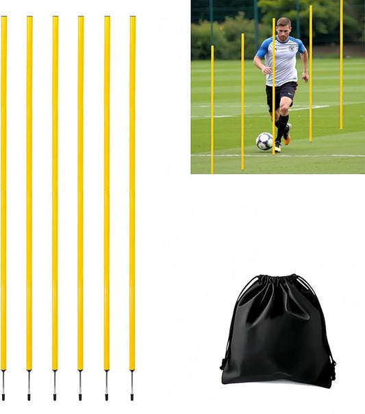 6 Pcs Soccer Agility Poles for Training, 5 FT Adjustable Speed and Agility Training Equipment for Football/Basketball/Horse/Dog Practice, Soccer Sticks with Steel Ground Nails Outdoors