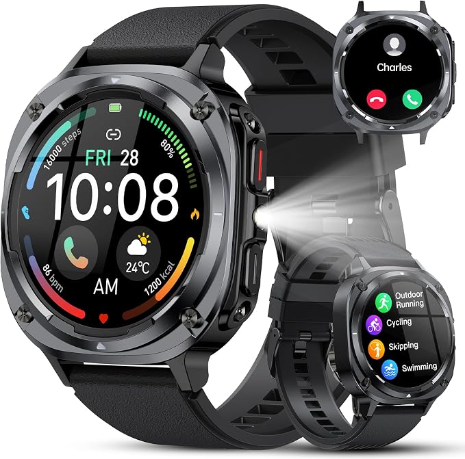 Military Smart Watches for Men(Answer/Make Calls), 1.39" HD Fitness Watch, 24/7 Heart Rate Sleep Monitor, Smart Watch for Men,114+ Sport Modes, IP68 Waterproof Smartwatch for Android iOS, 30Day, Black