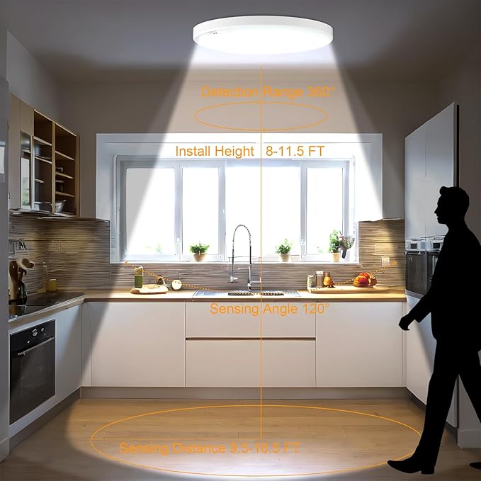 Eleganted Motion Sensor Ceiling Light Hard Wired，8.7 Inch LED Flush Mount Ceiling Light Fixture,3000k/4000k/6000k Selectable 18W Ceiling Lights for Pantry Hallway Stairwell Porch 2 Pack