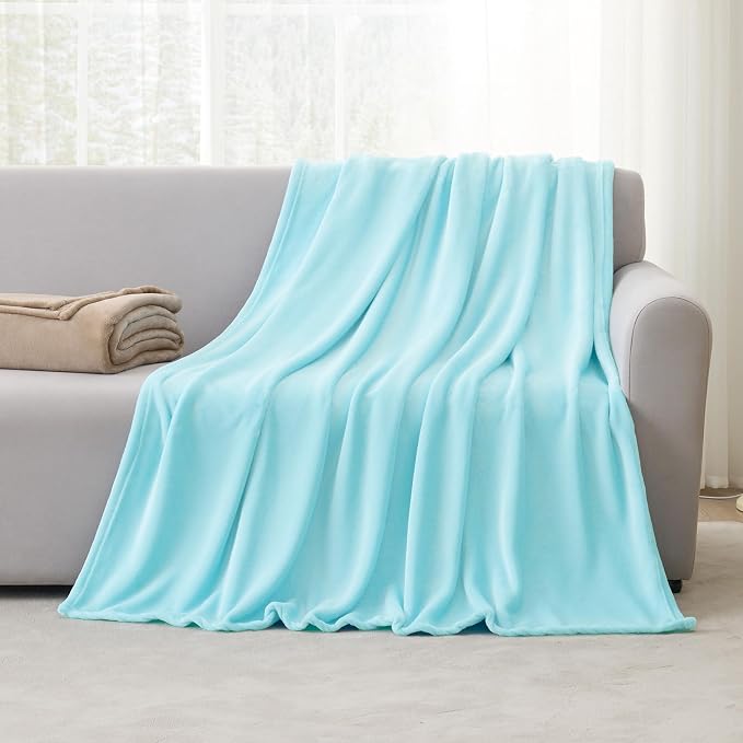Hansleep King Robin Egg Blue Fleece Blanket, Soft Flannel Bed Blanket | Fuzzy Cozy Blanket 90x108 Inches, Multi-use for Bed, Sofa, Couch, Travel, Camping, All Season Warm Lightweight Cover