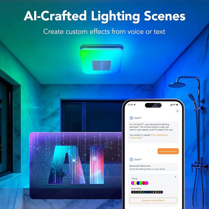 OREiN Matter Smart Bathroom Fan with Light ��� Humidity Sensor, 130���160 CFM Ventilation, Ultra-Quiet 1.0 Sone, Tunable White & Custom RGB, Dual Bluetooth Speakers, Compatible with Alexa & Google Home