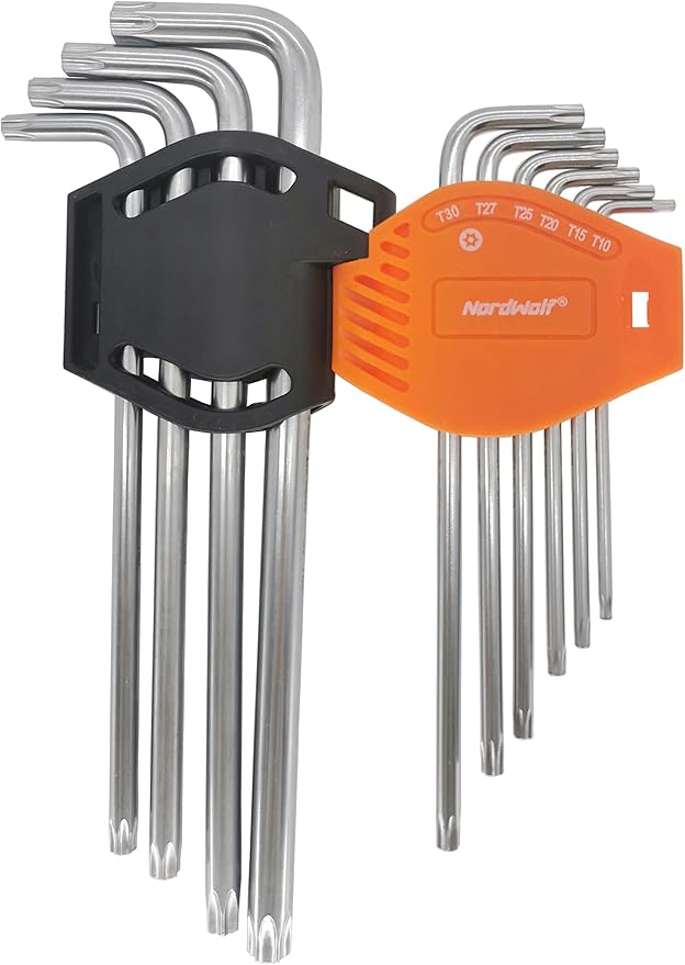 NordWolf 10-Piece Torx Wrench Set, S2 Steel Long Arm Security Star Keys, Sizes T10 to T55