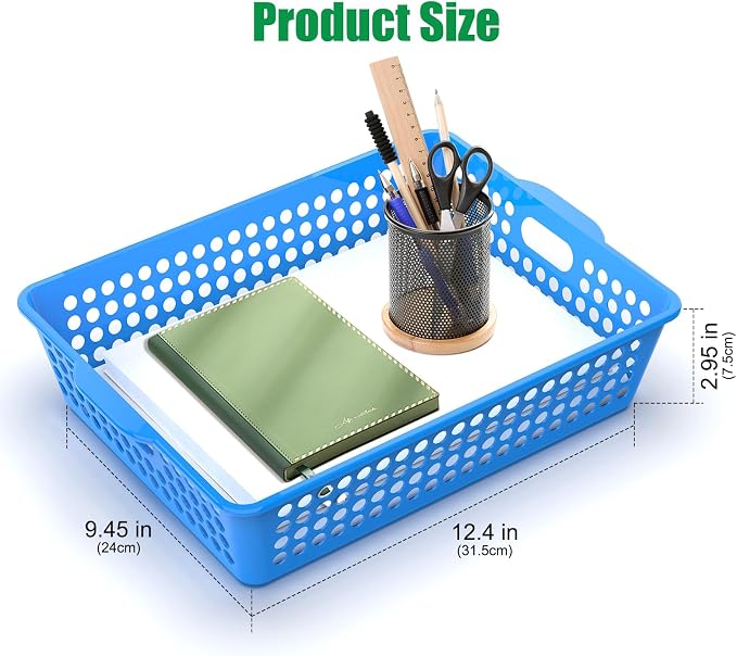 QRRICA 18 Pack Plastic Classroom Storage Baskets, Paper Trays for Classroom Organization & Turn in Trays for Teachers, Students, Desk Organizer Bin 13.8x10.6x3.1 Inch
