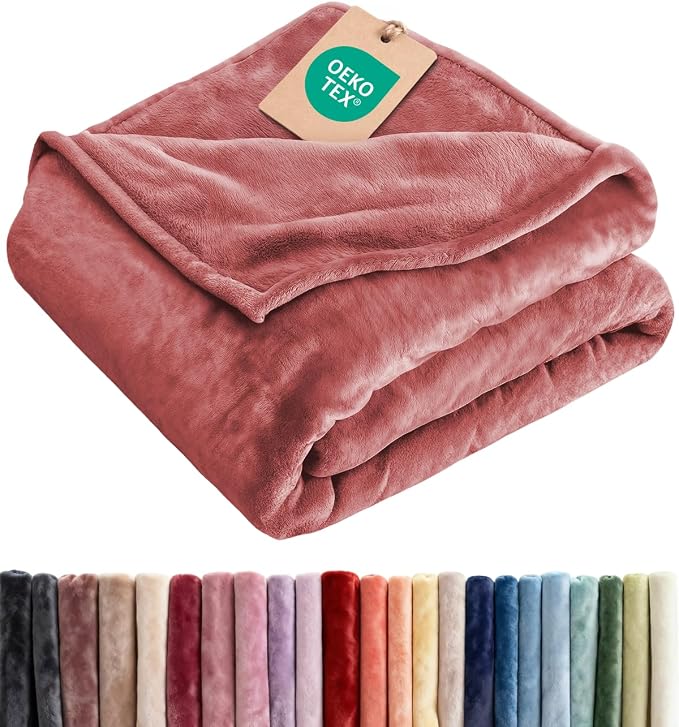 Fleece Blanket Throw XL - Ultra-Soft Flannel Fleece Blanket - Dusty Rose | Soft, Warm, Outdoor Picnic Blanket for Camping, Travel, Lightweight, Cozy, Anti-Static, Home Decor Gifts for Men & Women
