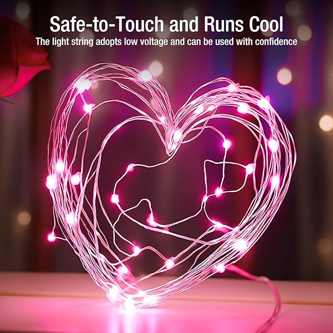10 Pack Fairy Lights Battery Operated - 7ft 20 Led Twinkle Lights 3 Modes, Bulk Mini String Lights Waterproof for Mason Jars Vases DIY Party Wedding Decoration Christmas -Pink