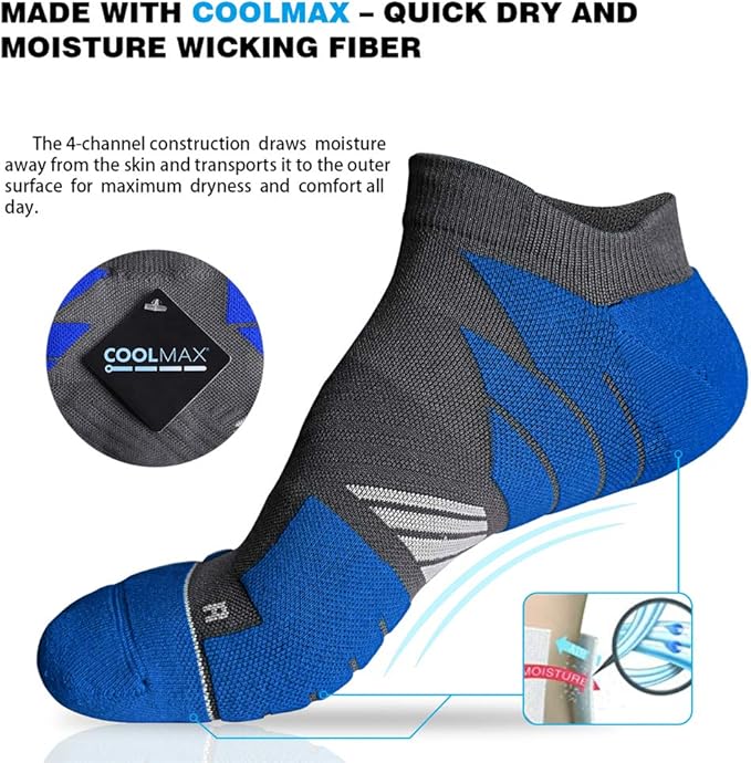Hylaea No Show Running Athletic Anti-Blister Wicking Coolmax Socks, Seamless Anti-odor