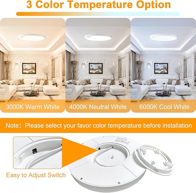 Eleganted Motion Sensor Ceiling Light Hard Wired，8.7 Inch LED Flush Mount Ceiling Light Fixture,3000k/4000k/6000k Selectable 18W Ceiling Lights for Pantry Hallway Stairwell Porch 2 Pack