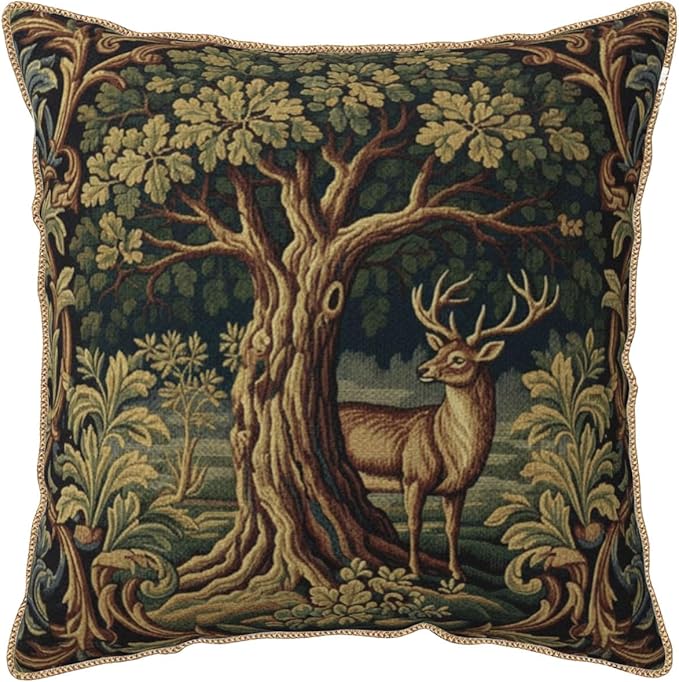 Vintage Green Deer Tree Velvet Pillow Covers 18x18 Inch Retro Reindeer Forest Throw Pillows for Couch Cushion Covers Pillowcase Boho Animal Farmhouse Pillow Cases for Sofa Bed Bedroom