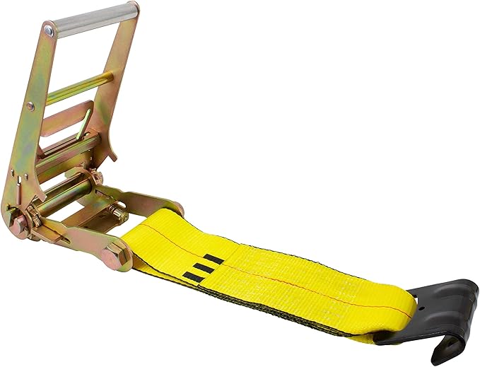 Mytee Products 4" x 30' Ratchet Tie Down Straps w/Flat Hook Extreme, 6,670 Lbs WLL Tie Down for Flatbed Truck Trailer (1 - Pack) Yellow