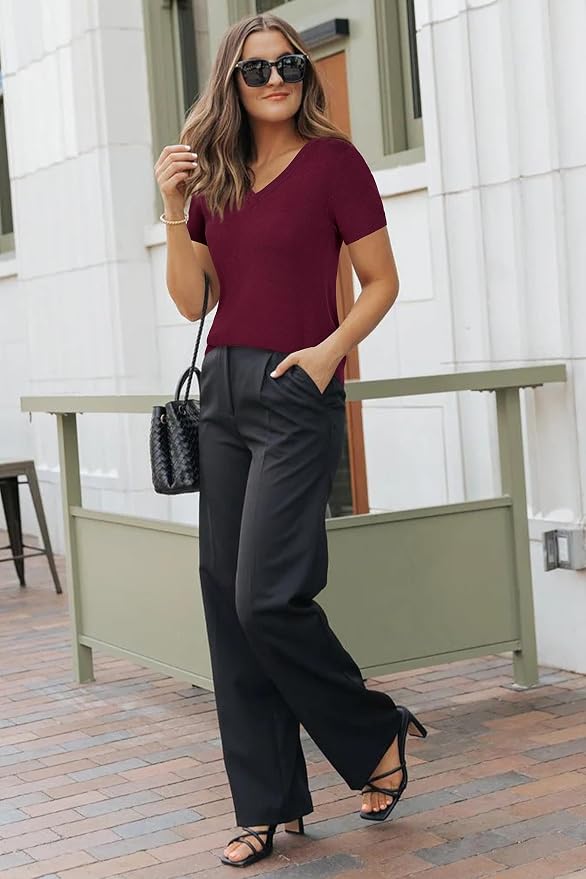 Arach&Cloz Women's Wool Blend Spring Summer Lightweight Business Casual Sweater Tops 2026