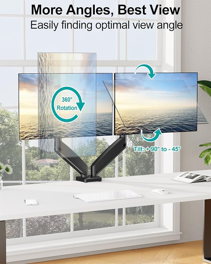 MOUNT PRO Dual Monitor Mount Fits 13 to 32 Inch Screen, Height Adjustable Monitor Stand for 2 Monitors, Full Motion Display Arm Holds up to 19.8lbs Each, Computer Desk VESA Mount, Black