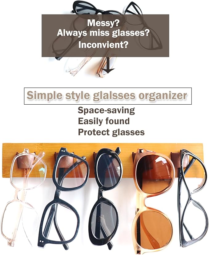 ACOCOFE Sunglass Organizer Wall Mount, Wood Eyeglass Storage Holder, Glasses Rack for Multiple Eyewear Display Men Women (Black-black)
