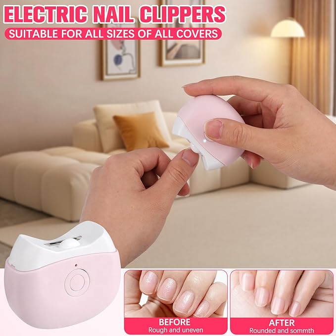 Electric Nail Clippers,2026 New Automatic Nail Trimmer with LED Light and 2 Speeds, Safety Fingernail Trimmer with Nail Scraps Storage for Baby Adult Seniors (Pink)