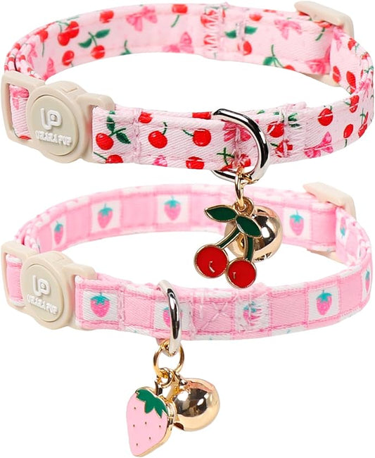 Cat Collar, Pack of 2 Summer Kitten Collars-Cute Lime and Strawberry Pendants-Breakaway Kitty Collars,Cat Collar with Bell, for Girl & Boy Cats