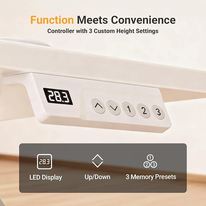 YDN 40 x 24 Inch White Electric Standing Desk | Adjustable Height, Sit Stand, Cable Management, Ergonomic, Home Office