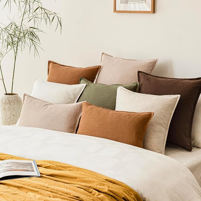 Foindtower Pack of 2, Decorative Linen Solid Throw Pillow Covers Soft Accent Cushion Case Boho Farmhouse Neutral Pillowcase for Couch Sofa Bedroom Living Room Home Decor 26 x 26 Inch Reddish Brown