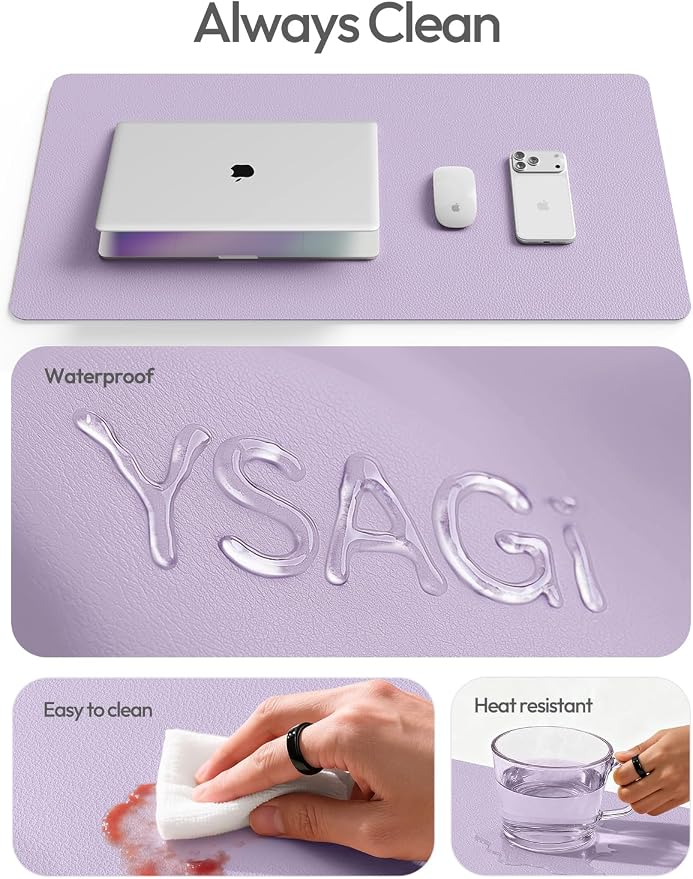 YSAGi Desk Protector&Blotter, Non-Slip Waterproof Leather Mouse Pad | Shields Scratches, Stains, Spills, Heat & Scuffs; Suede Non-Slip; Easy-Clean; Comfy Writing/Typing,31.5" x 15.8",Light Purple