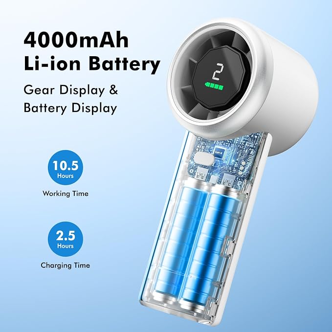WHATOOK Portable Handheld Turbo Fan, 5 Speeds Mini Personal Fan with 4000mAh Rechargeable Battery, Small Pocket Fan for Travel Essentials, Beach, Office, Gifts for Women Men - Off White