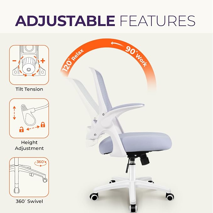 NEO CHAIR Office Desk Gaming Ergonomic Computer Chair with Lumbar Back Support Adjustable Height Swivel Rolling Wheels Flip-up Arms Mesh Chair for Home Vanity (Purple) | Lumbar Support, Height Adjustment, 360° Swivel and Rolling Base, Space-Saving Desi...