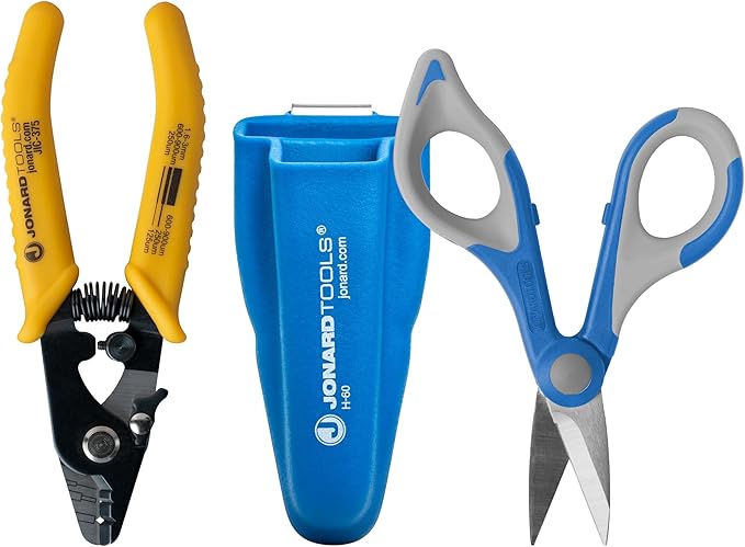 Jonard Tools TK-350 Fiber Optic Stripper & Kevlar Shears Kit – Featuring Molded Pouch to Securely Hold 3 Hole Fiber Stripper and Kevlar Cutting Shears – Ideal for Fiber Technicians
