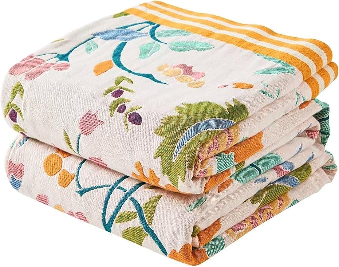 XIBLC Boho Throw Blanket for Bed, 100% Cotton Soft Rustic Quilt Fall Blanket, 80" 90" Floral Printed Farmhouse Decor Bed Blankets, All Season Rustic Reversible Bohemian Throw Quilt